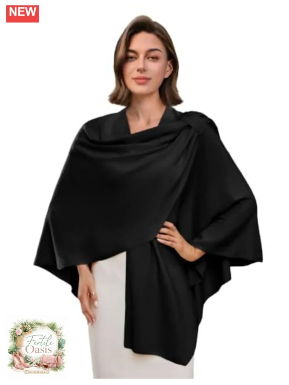 Women's Cross Front Poncho Shawl Wrap No-Slip Knit Formal Wedding